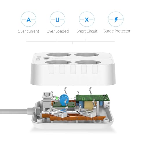POWSAF Reglette de Prises Quadruple avec Quatre Ports de Charge USB, pour Montage en Pared, pour Maison et Bureau - Blanc – Image 3