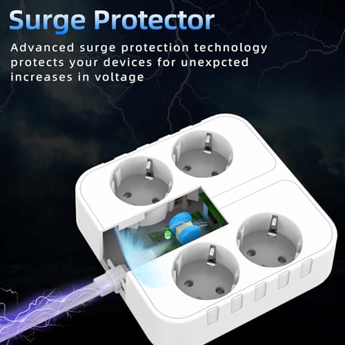 POWSAF Reglette de Prises Quadruple avec Quatre Ports de Charge USB, pour Montage en Pared, pour Maison et Bureau - Blanc – Image 4