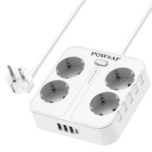 POWSAF Reglette de Prises Quadruple avec Quatre Ports de Charge USB, pour Montage en Pared, pour Maison et Bureau - Blanc