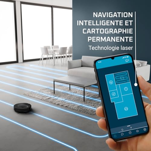 Rowenta X-Plorer Serie 65, Robot aspirateur Laveur, Technologie Laser, Nettoyage méthodique, Design Ultra Fin RR8L65WH, Noir – Image 4