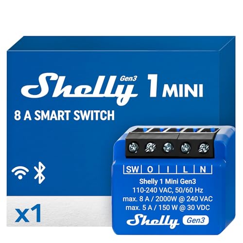 Shelly 1 Mini Gen 3 | Lot de 4 | Relais Smart Switch WiFi & Bluetooth 1 canal 8 A | Domotique | Compatible avec Alexa et Google Home | Application iOS Android | Pas de hub nécessaire | Contacts secs – Image 3