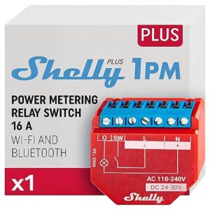 Shelly Plus 1PM | Relais interrupteur connecté avec compteur d'énergie wattmètre - 16A | Wi-Fi et Bluetooth | Commande à distance éclairage | Alexa et Google Home | App iOS Android