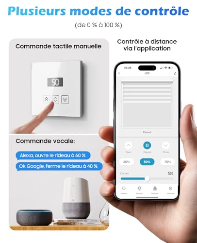Tallifun Interrupteur Volet Roulant Connecté Équipé un Écran LCD avec Fonction Pourcentage, Interrupteur Mural Commande Vocale Programmation pour Rideaux Compatible Alexa, Google Home – Image 5