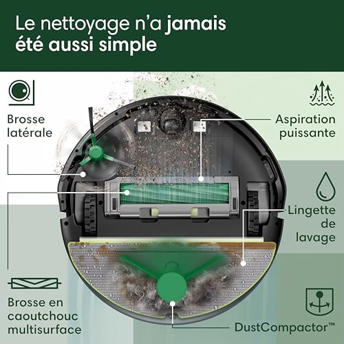 iRobot Roomba 205 DustCompactor Combo Robot - Compacte automatiquement les débris à l’intérieur du robot jusqu'à 60 jours - Clearview LiDAR - 7KPa - Se Recharge et reprend Le Travail -SmartScrub -Noir – Image 6