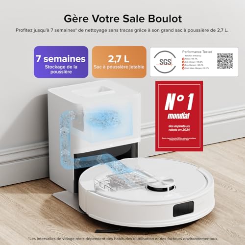 roborock Q10 S5+ Set Aspirateur Robot Laveur avec Station, 10000 Pa Aspiration, Vidage Automatique, Double Anti-emmêlement, Système VibraRise 2.0, Navigation & Cartographie, Évitement d'obstacles, APP – Image 3