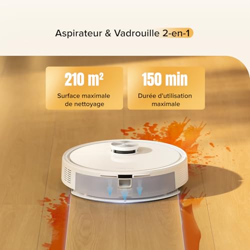 roborock Q7 M5 Aspirateur Robot Laveur 10 000 Pa, Double Conception Anti-Enchevêtrement, Durée de Nettoyage Prolongée, Navigation Intelligente avec LiDAR Précis, APP, Blanc – Image 5