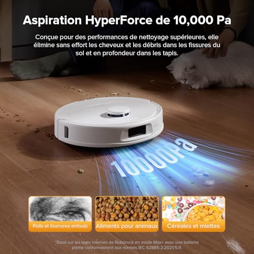 roborock QV 35S Robot Aspirateur, 10 000 pa d'Aspiration, Double Système Anti-Enchevêtrement, Deux Balais Relevables 10mm, Technologie RéActive & Navigation PreciSense LiDAR, Station Tout-en-Un Blanc – Image 3