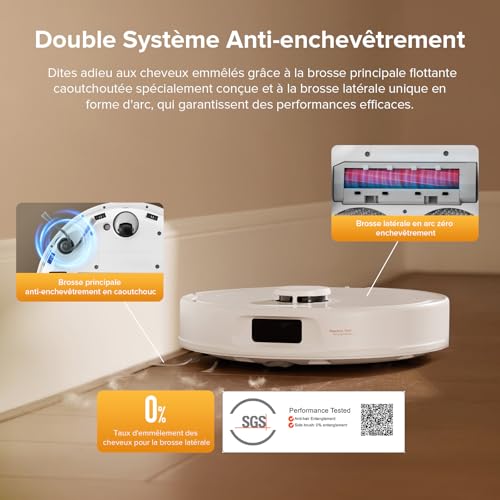 roborock QV 35S Robot Aspirateur, 10 000 pa d'Aspiration, Double Système Anti-Enchevêtrement, Deux Balais Relevables 10mm, Technologie RéActive & Navigation PreciSense LiDAR, Station Tout-en-Un Blanc – Image 5