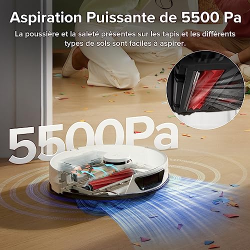 roborock S7 Max Ultra Robot Aspirateur Laveur avec Station 5500Pa, Lavage Séchage et Remplissage Automatique avec Évitement Actif d'obstacles/Commande Vocale/APP -Noir – Image 4